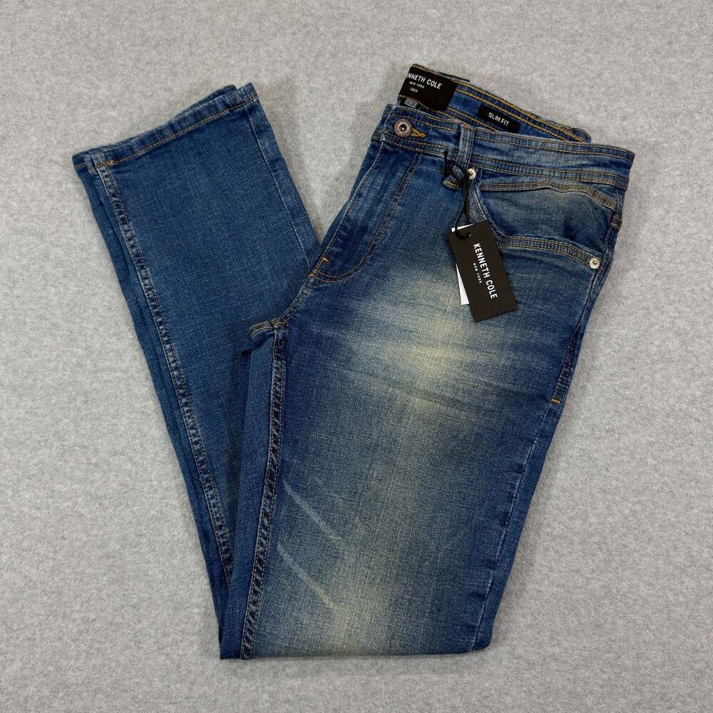 Kenneth Cole Mens Slim Fit Stretch Denim Jeans 32x32 Saddle Medium Wash NWT